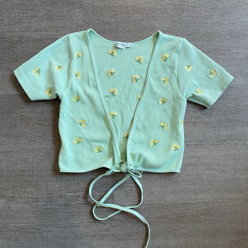 XS Zara Green Floral Knitted Top With‎ Strings